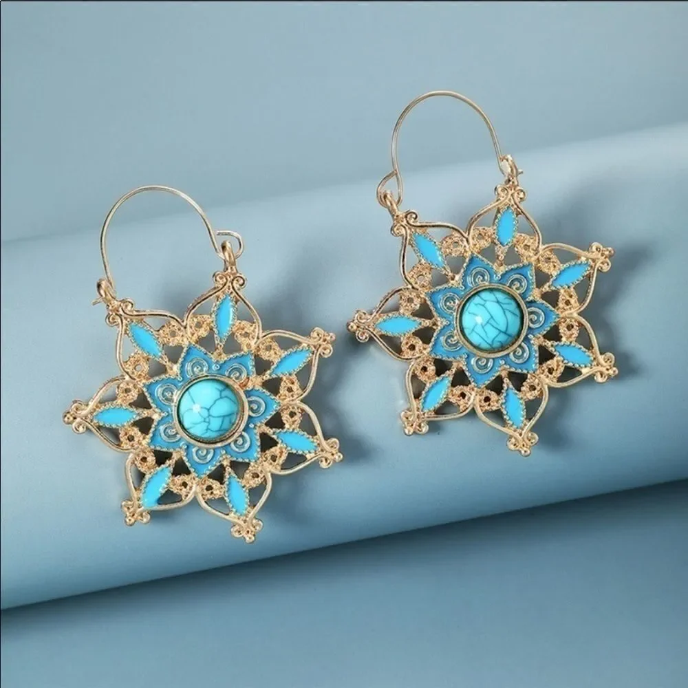 Earrings BOHO style Sunflower Turquoise